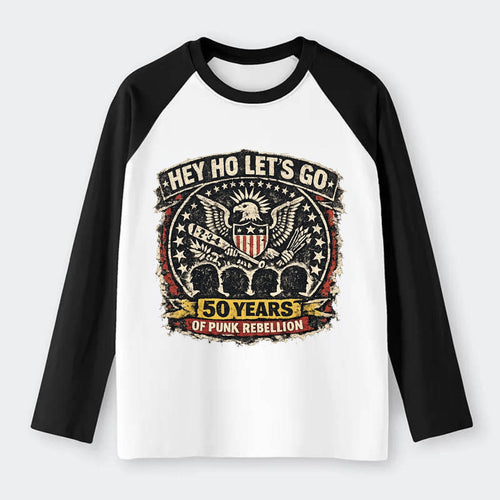 RAMONES LEGACY | Hey Ho Let's Go typography | Presidential seal parody - Raglan Long Sleeve T-Shirt