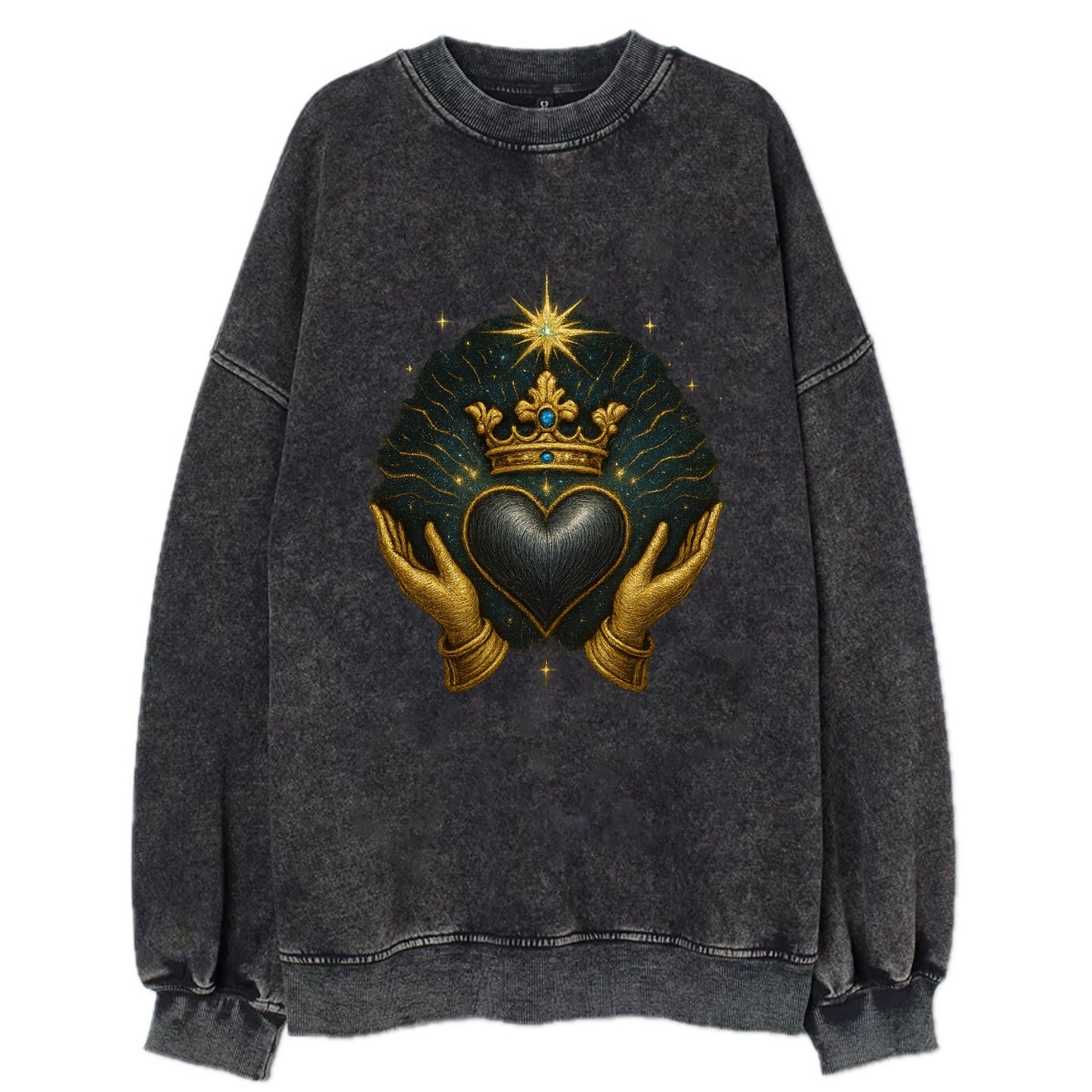 Pearl-studded tiara atop a satin-gunmetal heart supported by elegant - Vintage Sweatshirt - Black