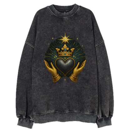 Pearl-studded tiara atop a satin-gunmetal heart supported by elegant - Vintage Sweatshirt - Black