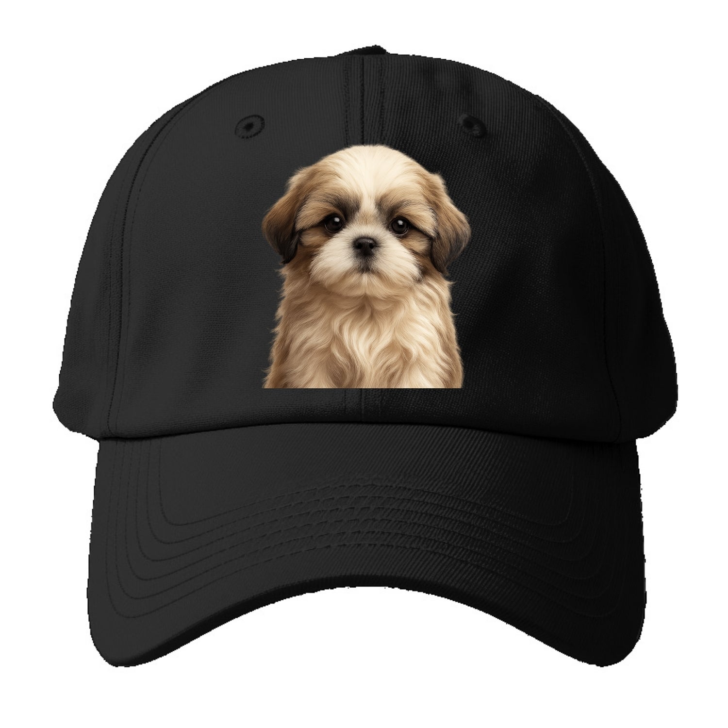 Baby Shih Tzu Puppy - long flowing coat, flat face, big dark eyes, - Baseball Cap For Big Heads - Black