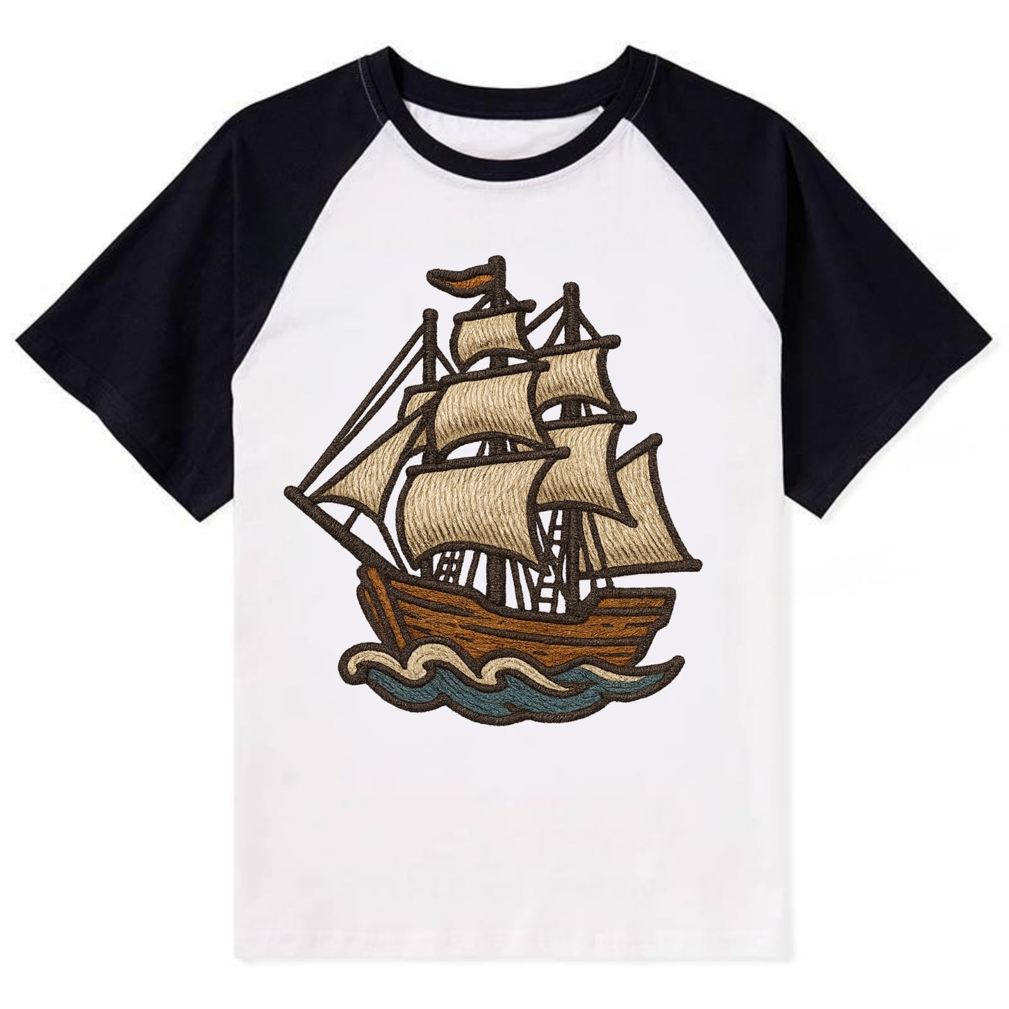 Sailing Ship  - Contrast Raglan T-shirt - Black