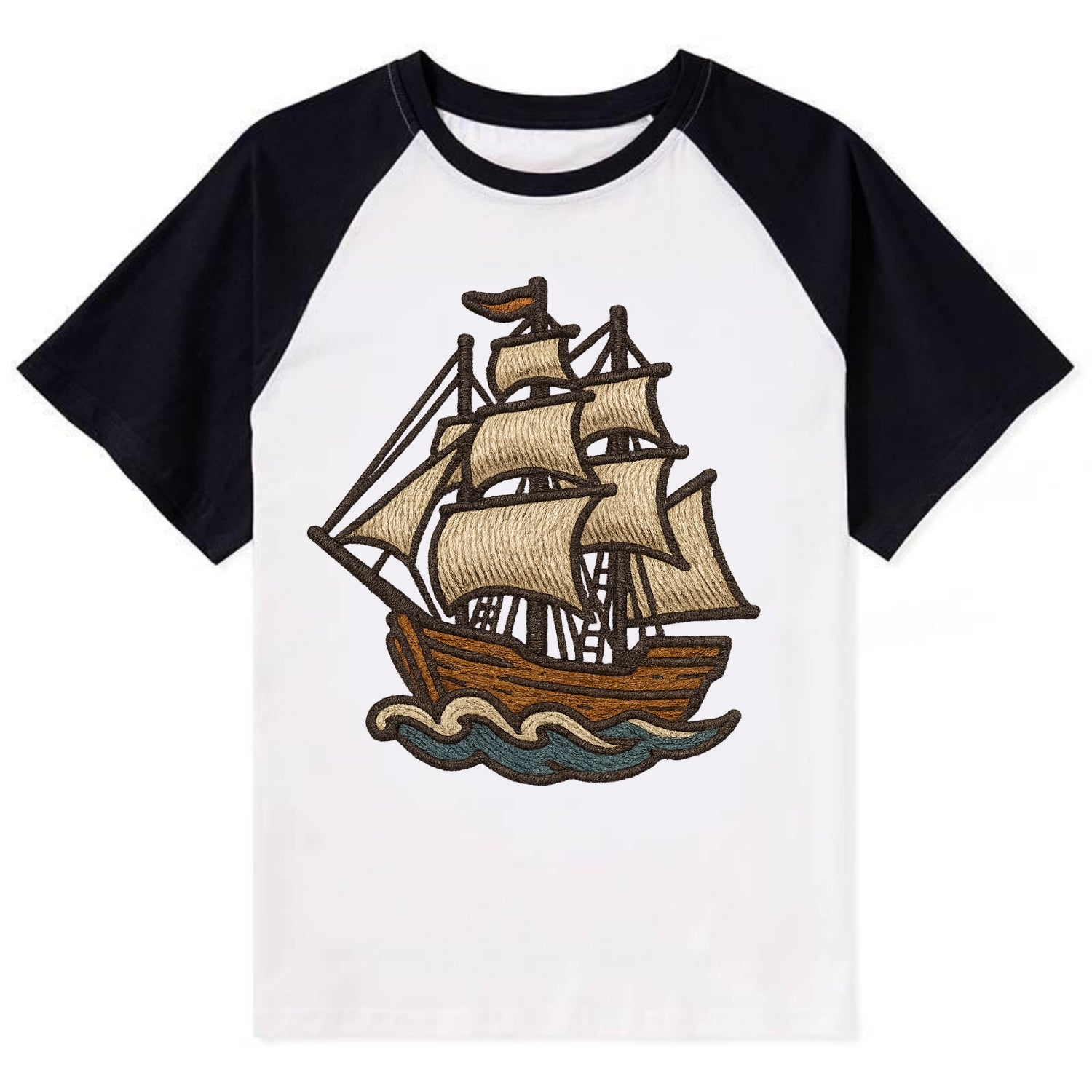 Sailing Ship  - Contrast Raglan T-shirt - Black