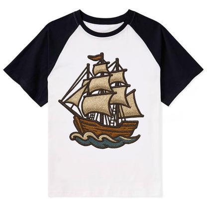 Sailing Ship  - Contrast Raglan T-shirt - Black