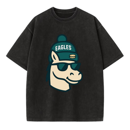 Philadelphia Horse wearing Eagles beanie with cheesesteak patch and wayfarer - Vintage T-shirt - Black