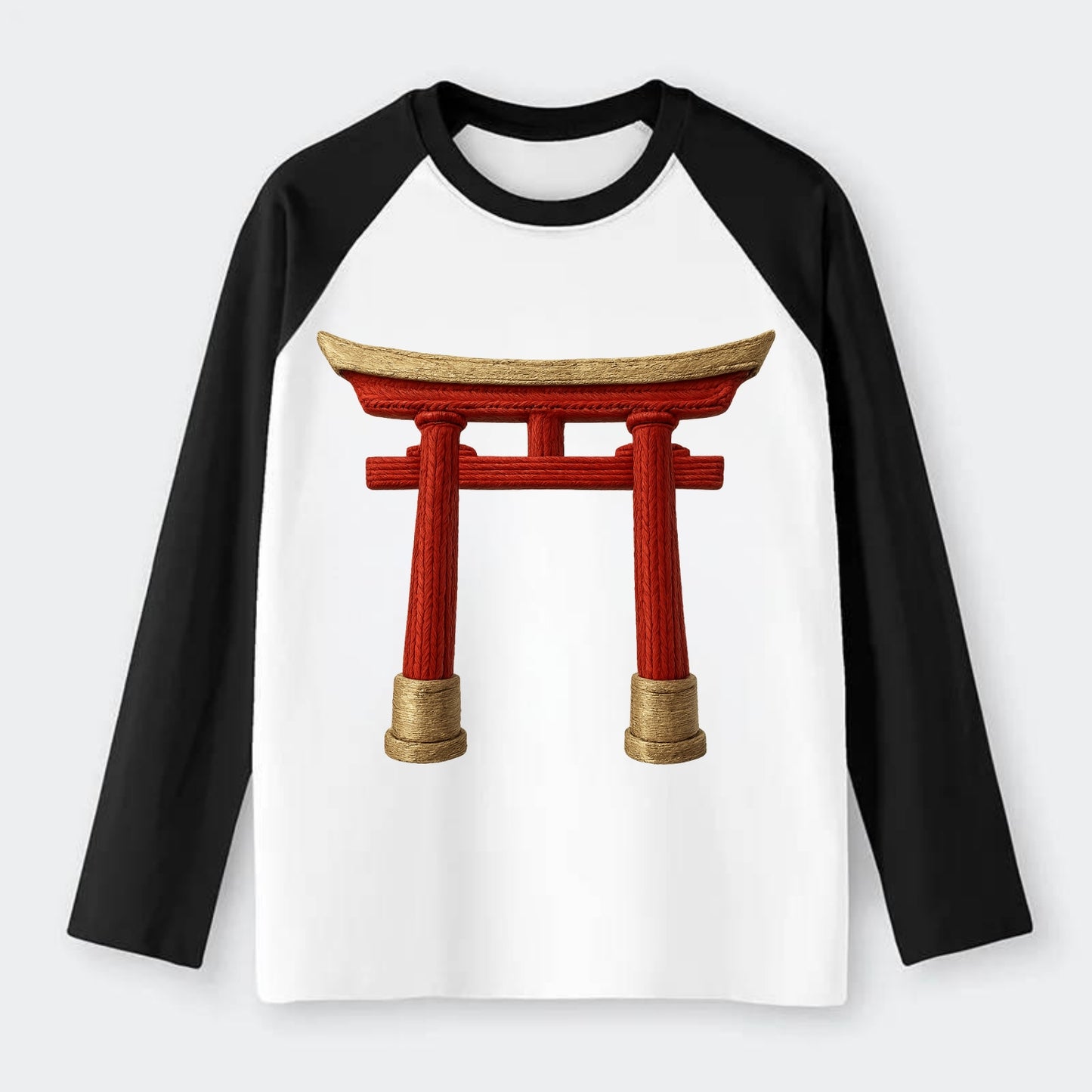 Japanese Torii Gate  - Raglan Long Sleeve T-Shirt - Black