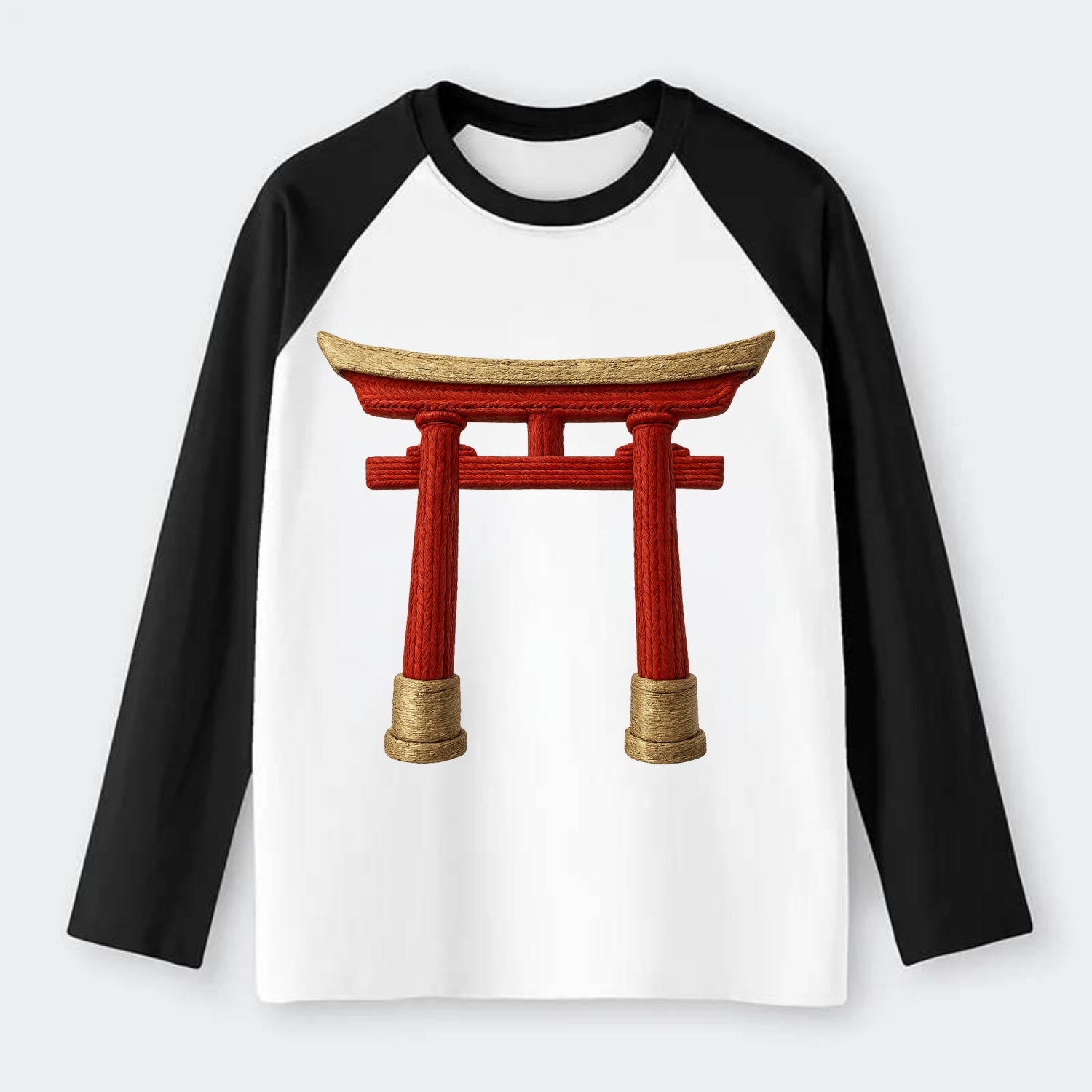 Japanese Torii Gate  - Raglan Long Sleeve T-Shirt - Black