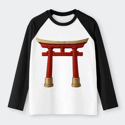 Japanese Torii Gate  - Raglan Long Sleeve T-Shirt - Black