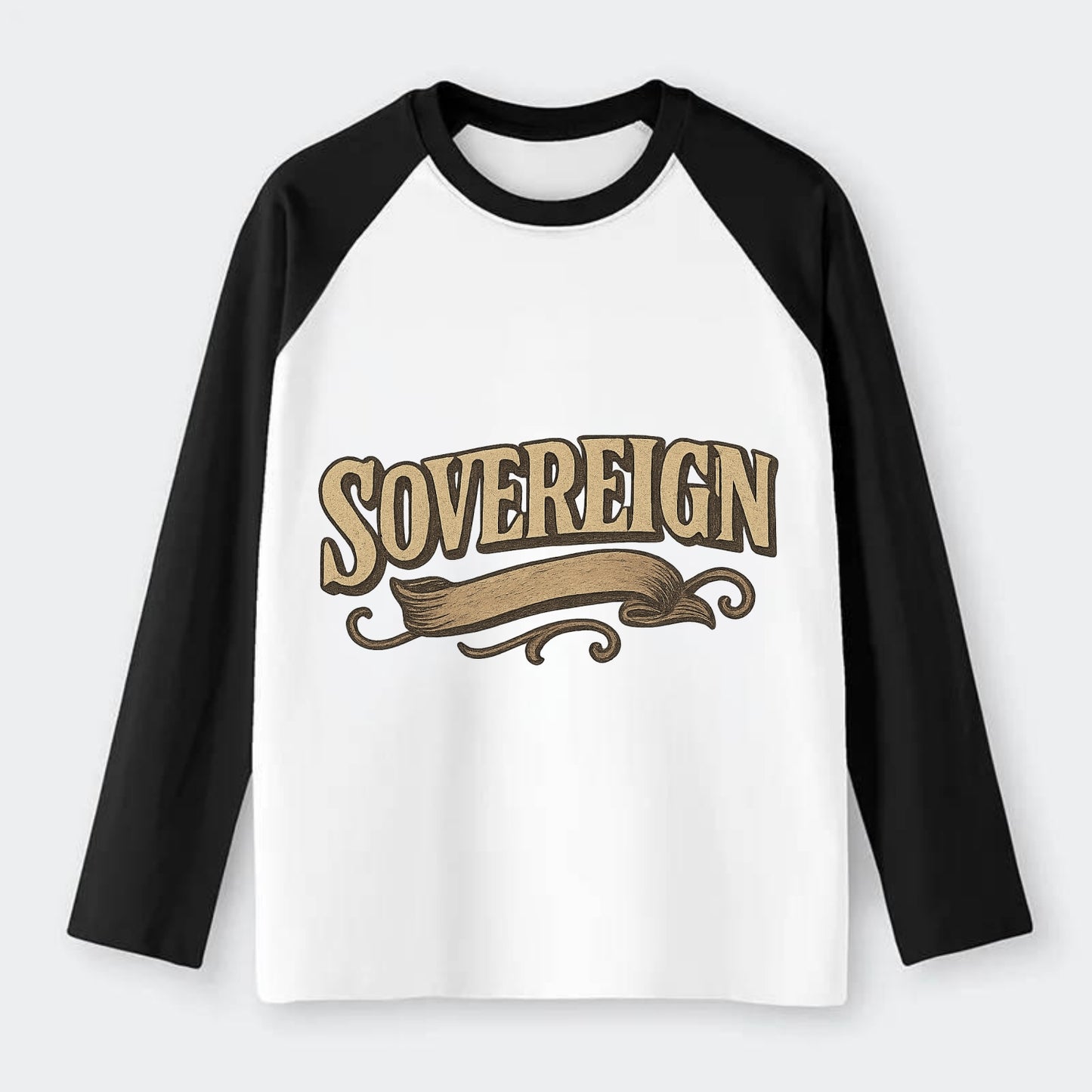 Bold typography design - "SOVEREIGN" - self-ruled, autonomous, in - Raglan Long Sleeve T-Shirt - Black