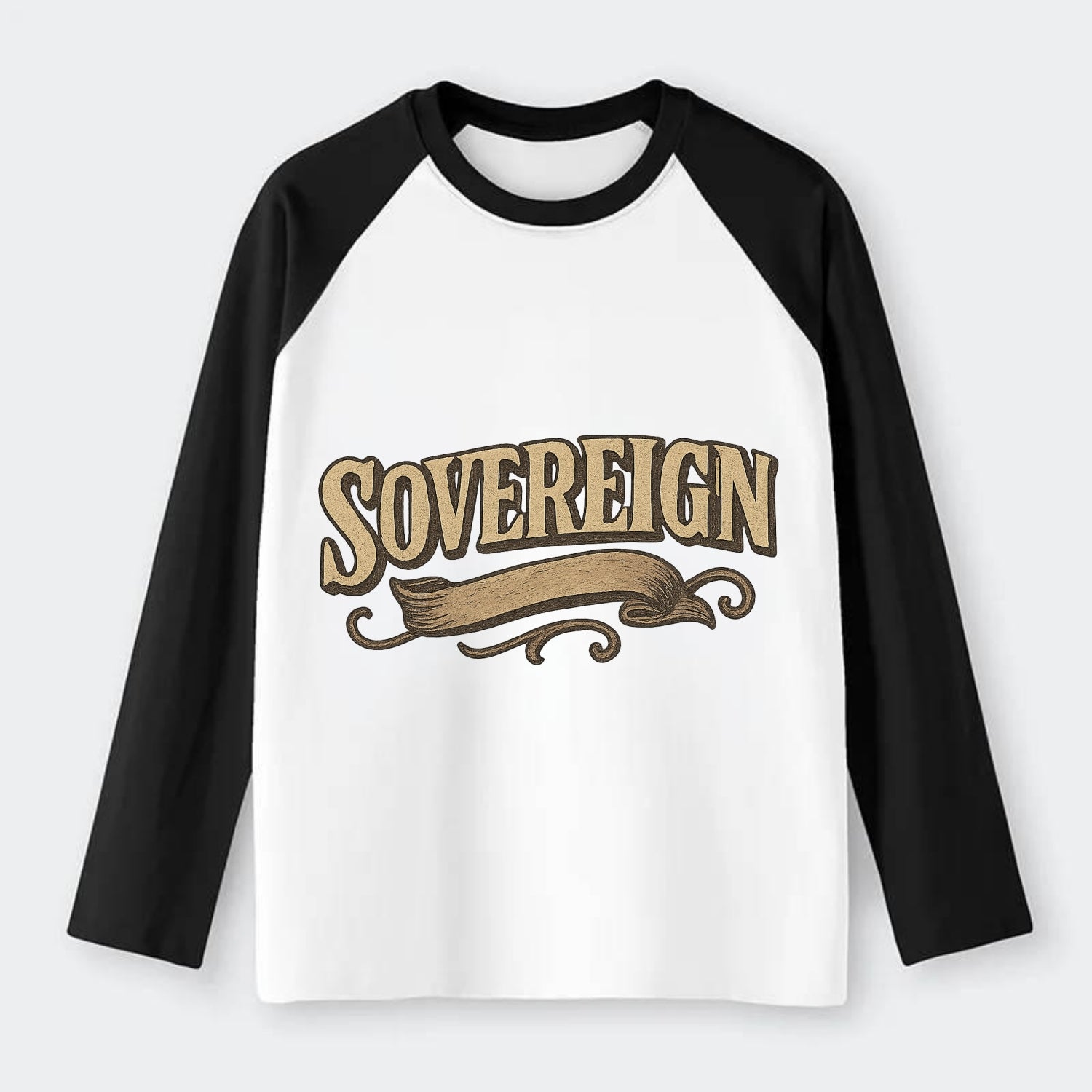 Bold typography design - "SOVEREIGN" - self-ruled, autonomous, in - Raglan Long Sleeve T-Shirt - Black