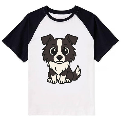 Border Collie - Intense stare sitting pose - Contrast Raglan T-shirt - Black