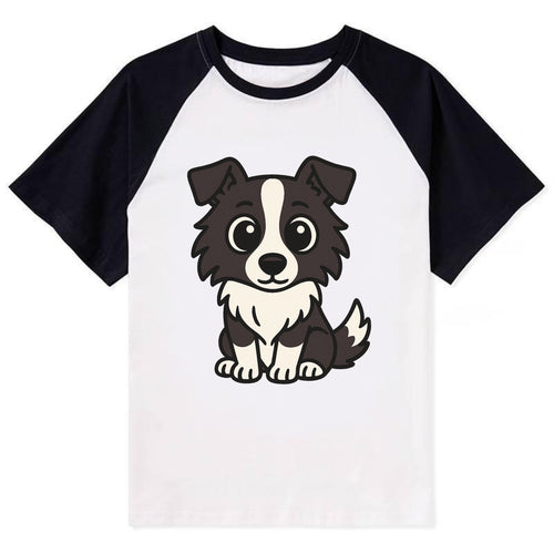 Border Collie - Intense stare sitting pose - Contrast Raglan T-shirt