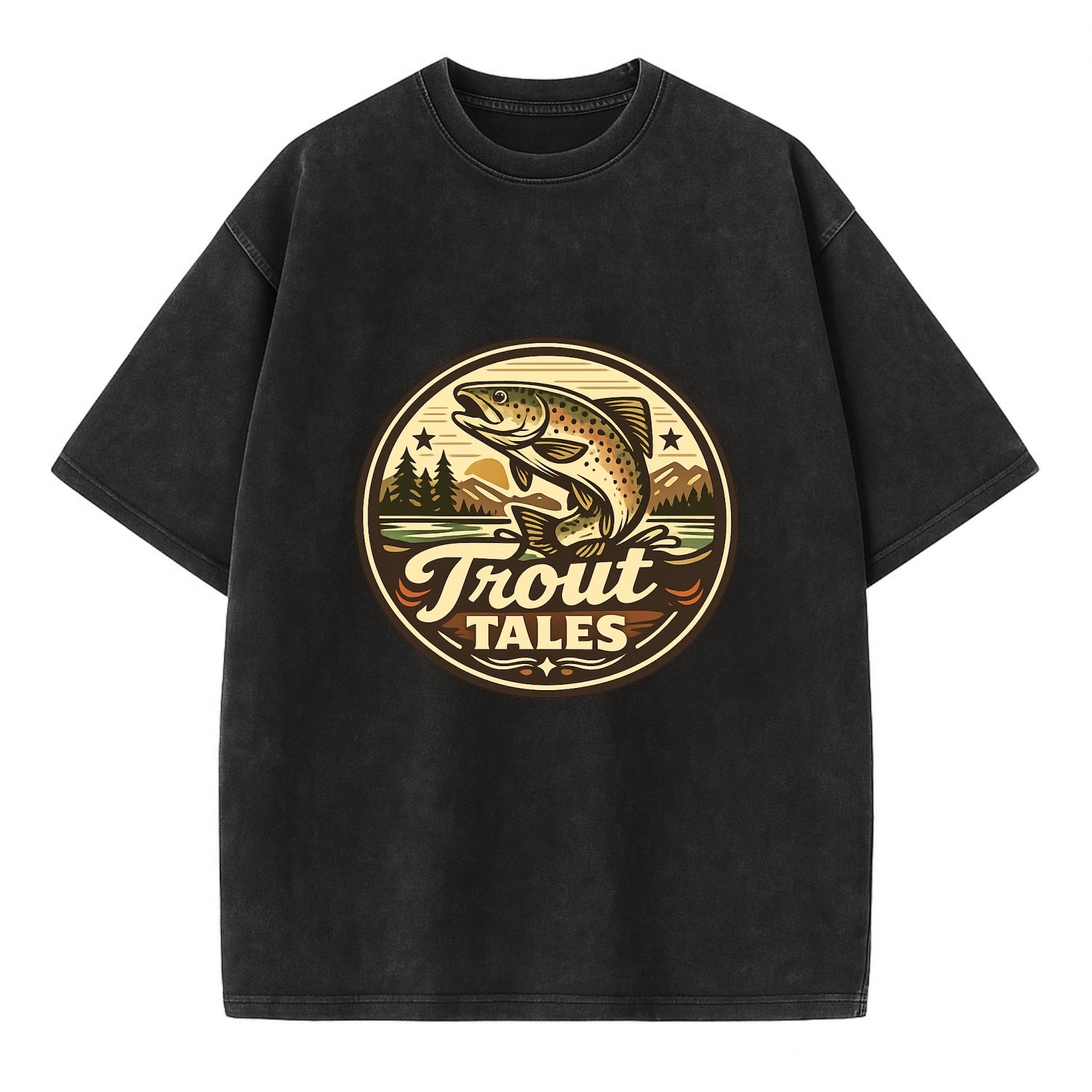 Trout Tales Adventure Emblem - Vintage T-shirt - Black
