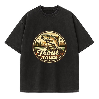 Trout Tales Adventure Emblem - Vintage T-shirt - Black