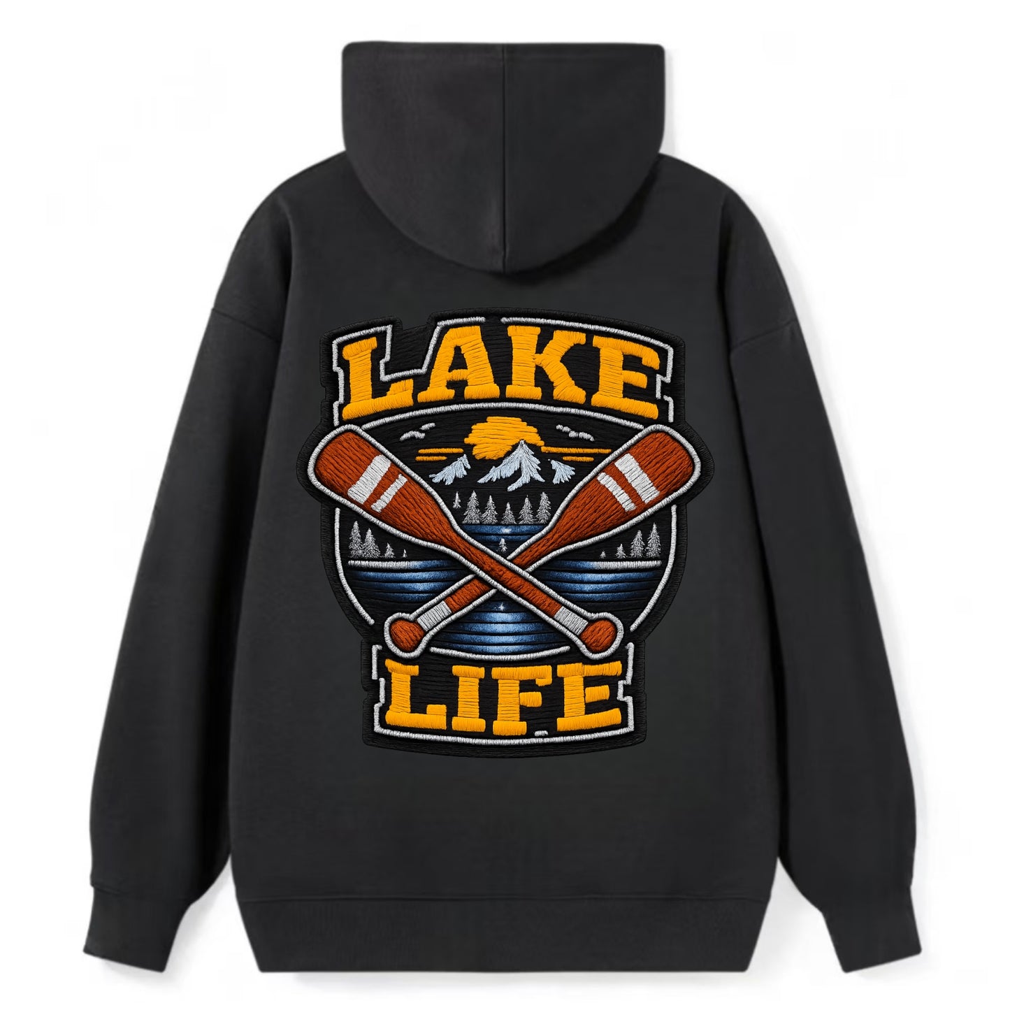 CANOE PADDLE - wooden paddle crossed in brown and cream , lake life - Classic Pullover Hoodie - Black