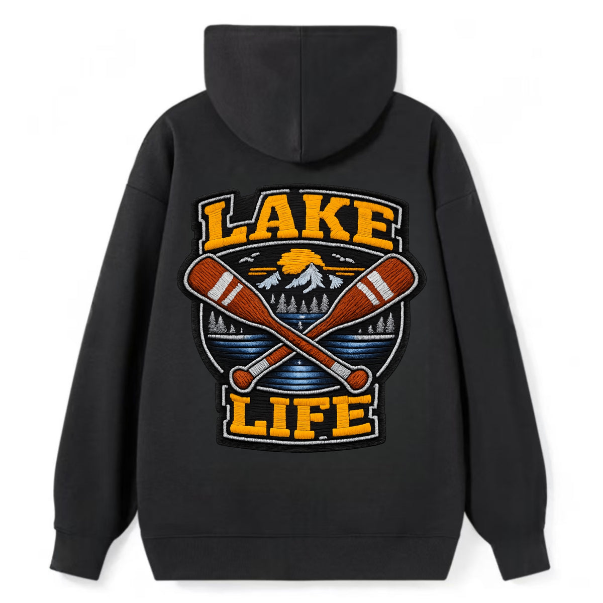 CANOE PADDLE - wooden paddle crossed in brown and cream , lake life - Classic Pullover Hoodie - Black