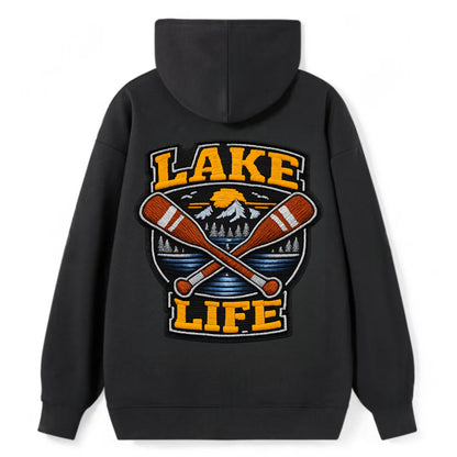 CANOE PADDLE - wooden paddle crossed in brown and cream , lake life - Classic Pullover Hoodie - Black
