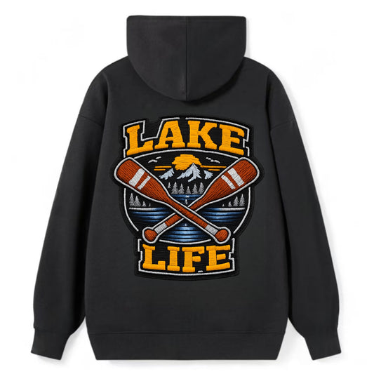 CANOE PADDLE - wooden paddle crossed in brown and cream , lake life - Classic Pullover Hoodie - Black