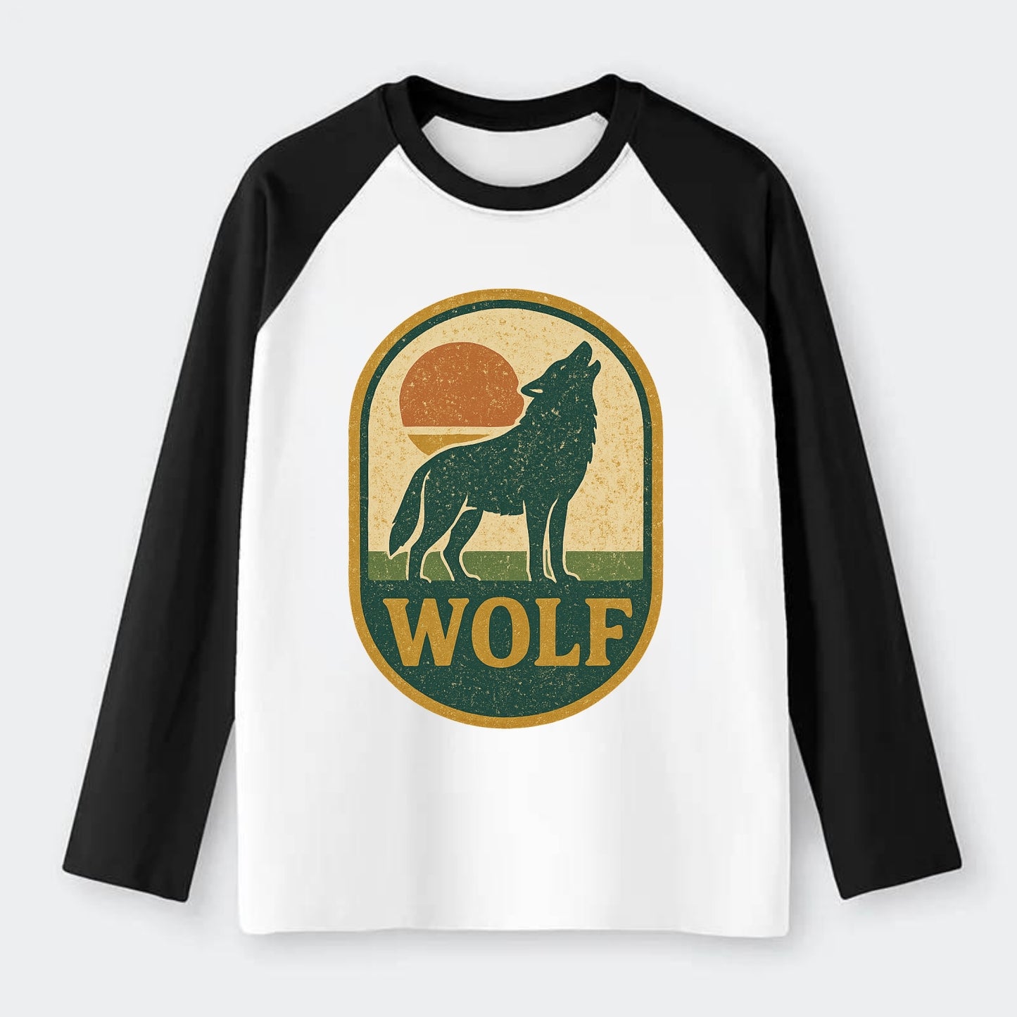 Carbon Fiber Wolf  - Raglan Long Sleeve T-Shirt - Black