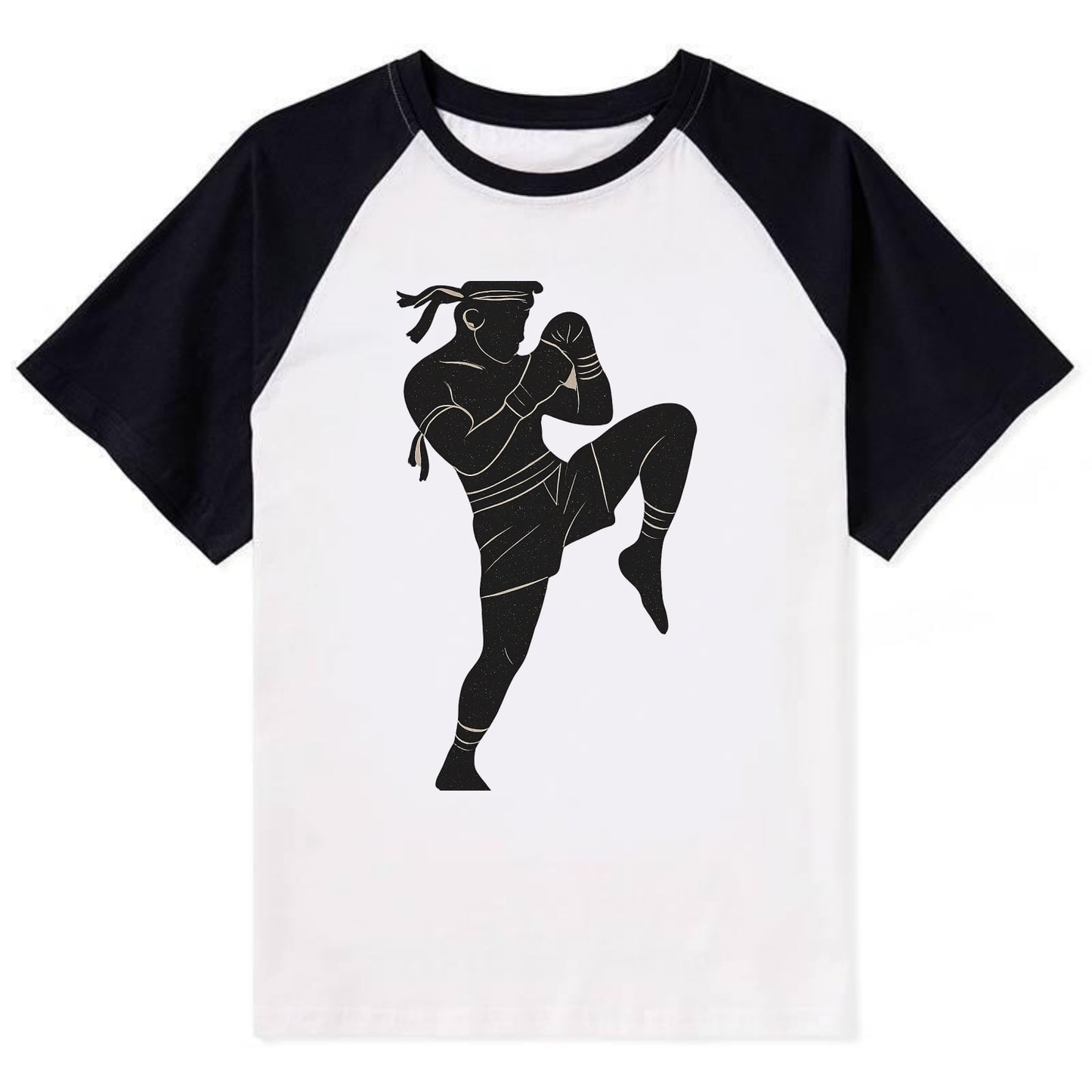 Muay Thai fighter with knee strike - Contrast Raglan T-shirt - Black