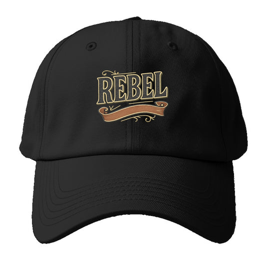 Bold typography design - "REBEL" - nonconformist, rule breaker, - Baseball Cap For Big Heads - Black