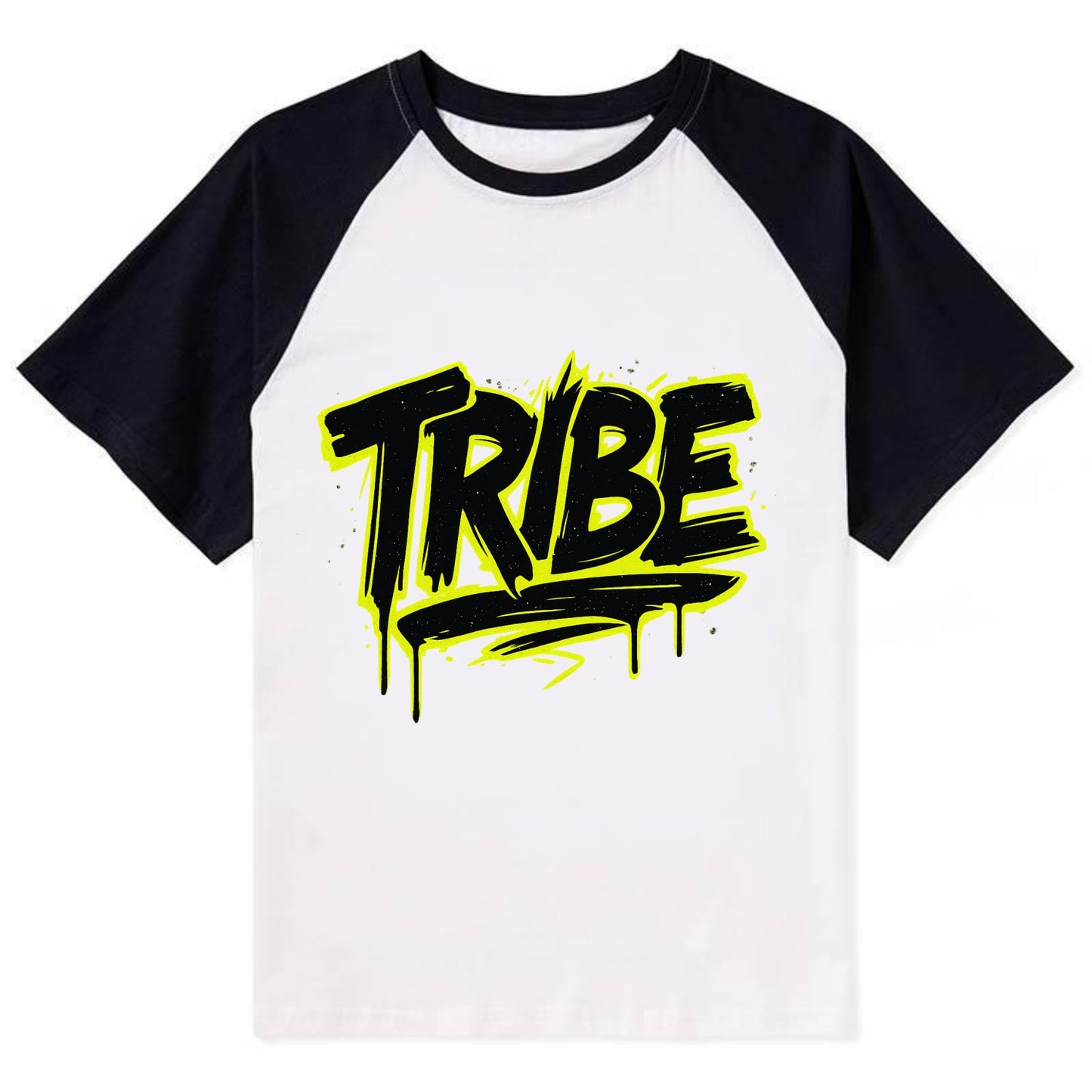 Bold typography design - "TRIBE" - your community, your group - Contrast Raglan T-shirt - Black
