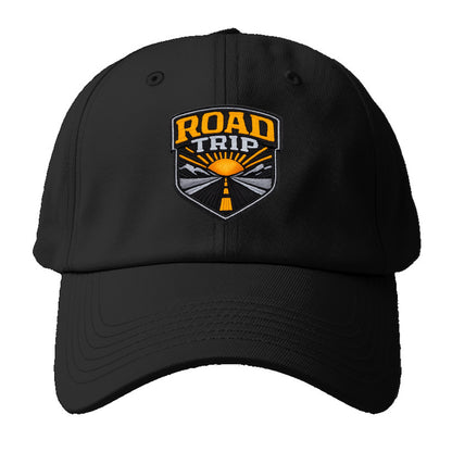 ROAD TRIP - highway and sun in orange and gray , open road - Baseball Cap - Black