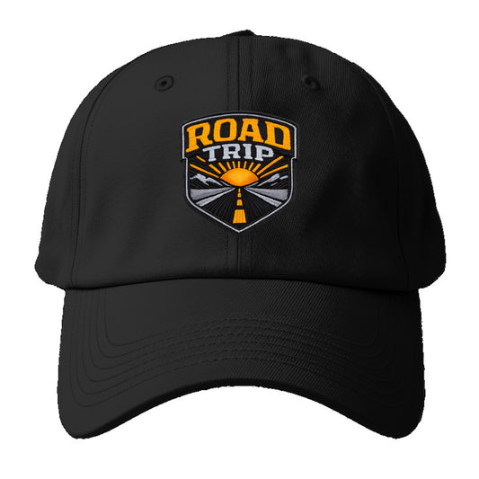 ROAD TRIP - highway and sun in orange and gray , open road - Baseball Cap - Black