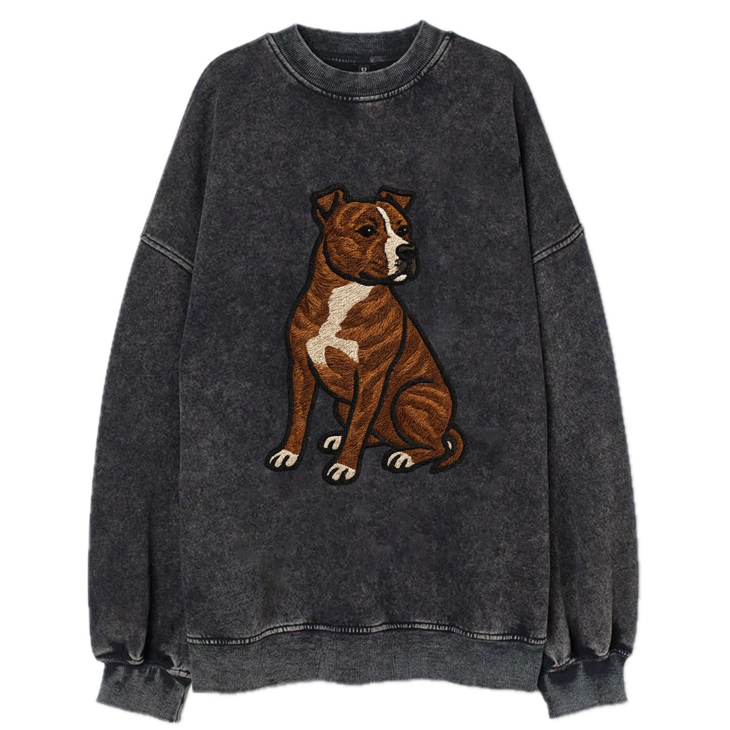 American Staffordshire Terrier - Brindle embroidered pose - Vintage Sweatshirt - Black