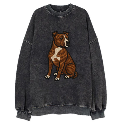 American Staffordshire Terrier - Brindle embroidered pose - Vintage Sweatshirt - Black