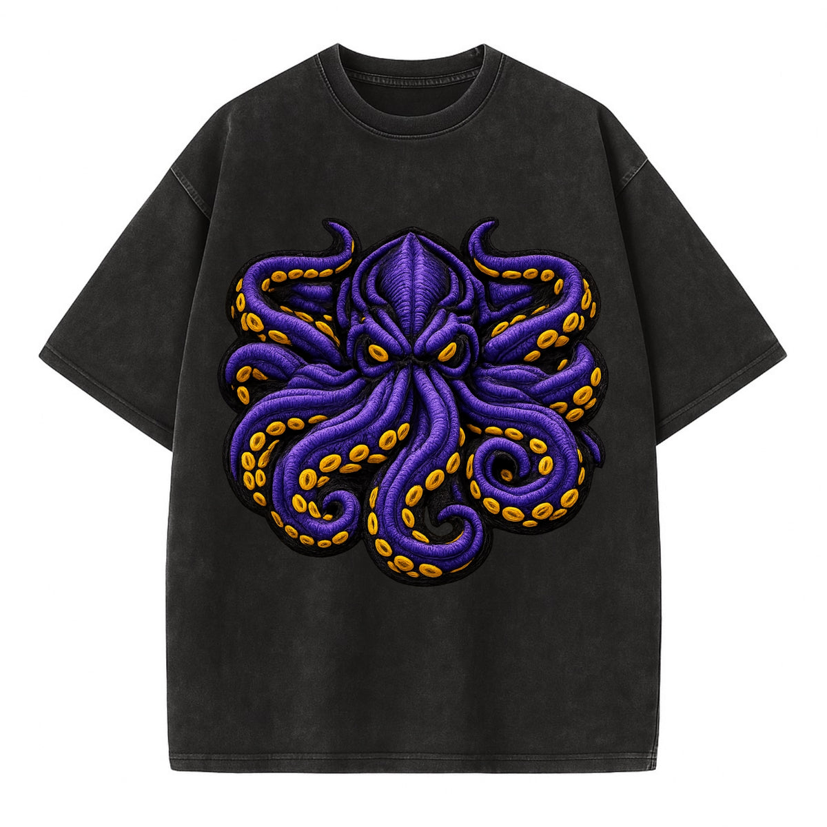 KRAKEN TENTACLES - sea monster in purple and black , deep sea - Vintage T-shirt - Black