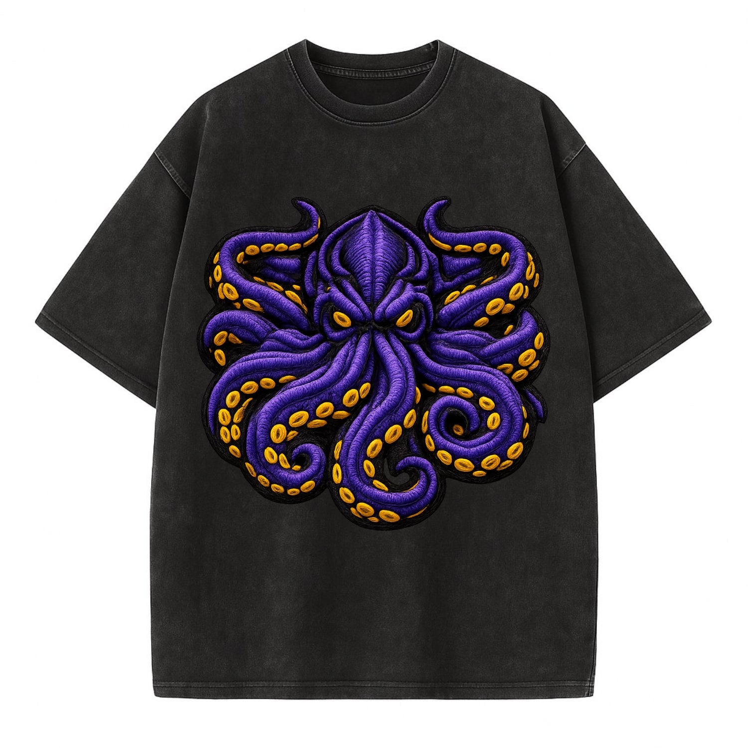 KRAKEN TENTACLES - sea monster in purple and black , deep sea - Vintage T-shirt - Black