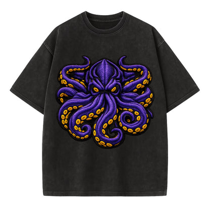 KRAKEN TENTACLES - sea monster in purple and black , deep sea - Vintage T-shirt - Black
