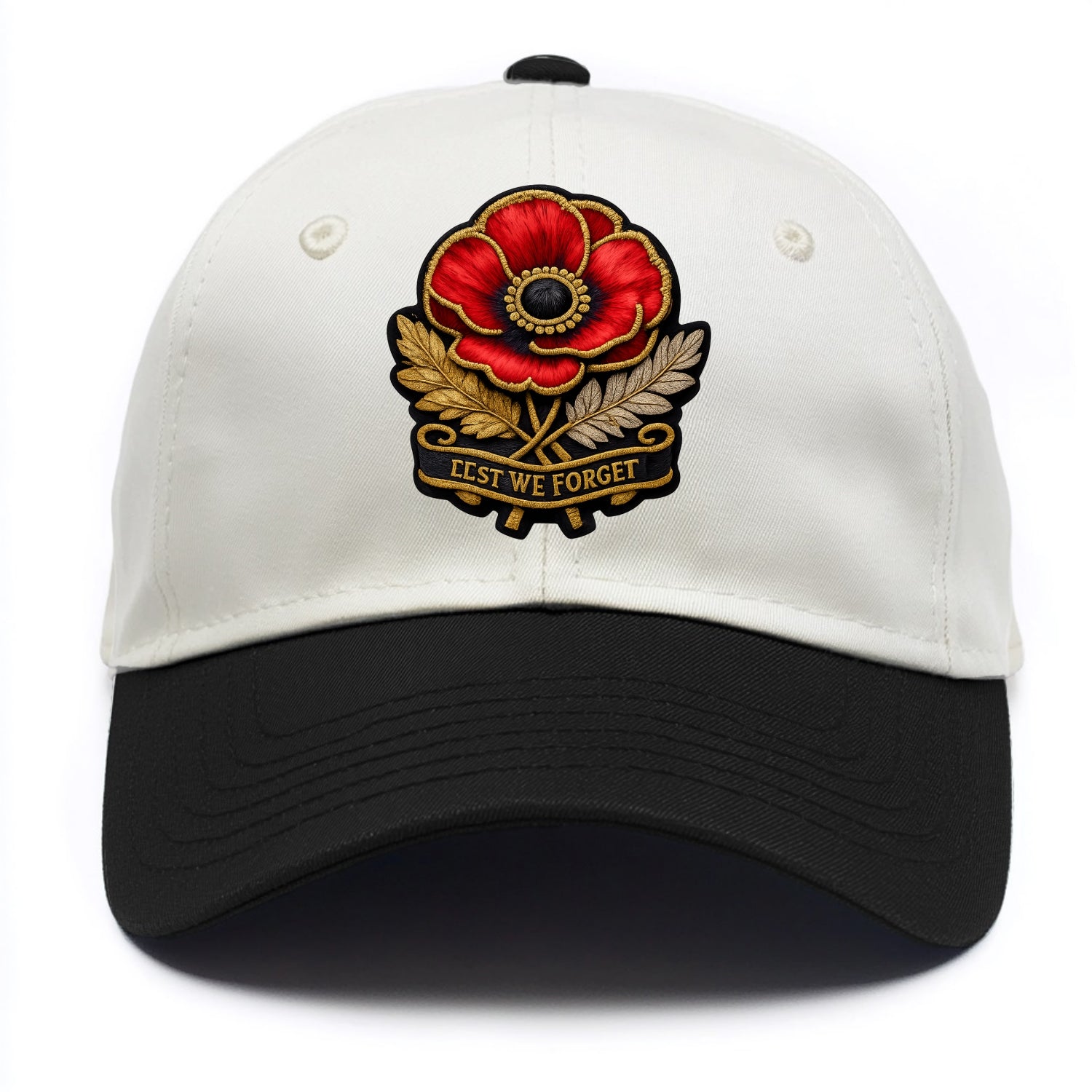MEMORIAL POPPY - red poppy flower in scarlet , remembrance - Two Tone Cap - Black