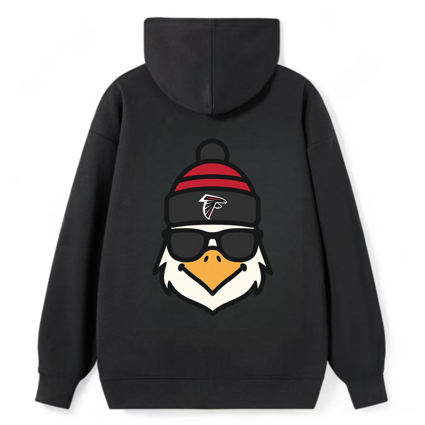 Atlanta Falcon wearing Falcons red and black beanie with pom pom and - Classic Pullover Hoodie - Black