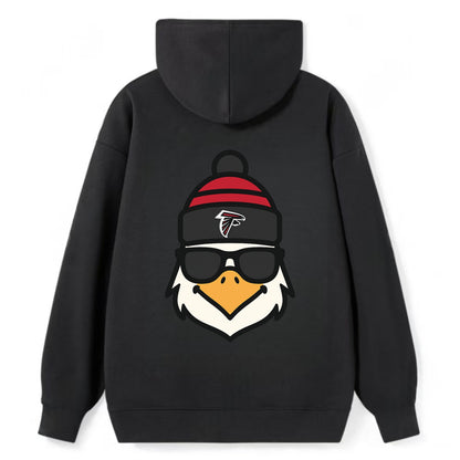 Atlanta Falcon wearing Falcons red and black beanie with pom pom and - Classic Pullover Hoodie - Black
