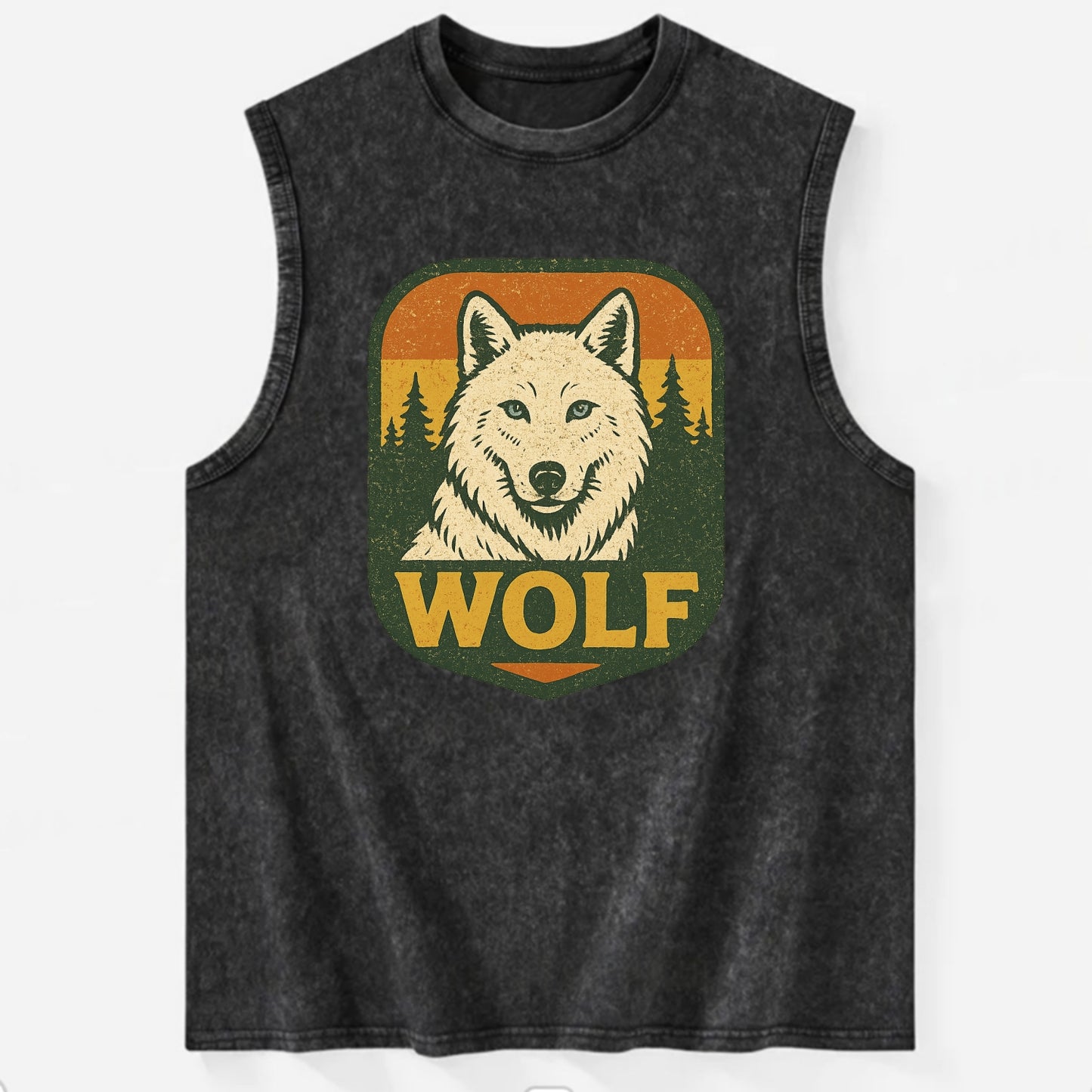 Arctic White Wolf  - Vintage Washed Tank - Black