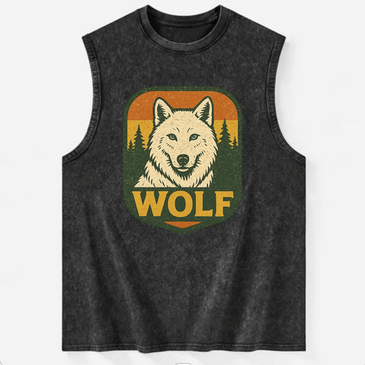 Arctic White Wolf  - Vintage Washed Tank - Black