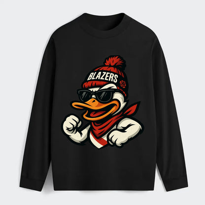 Oregon Duck wearing Trail Blazers beanie with rose patch and wayfarer - Classic Long Sleeve Shirt - Black