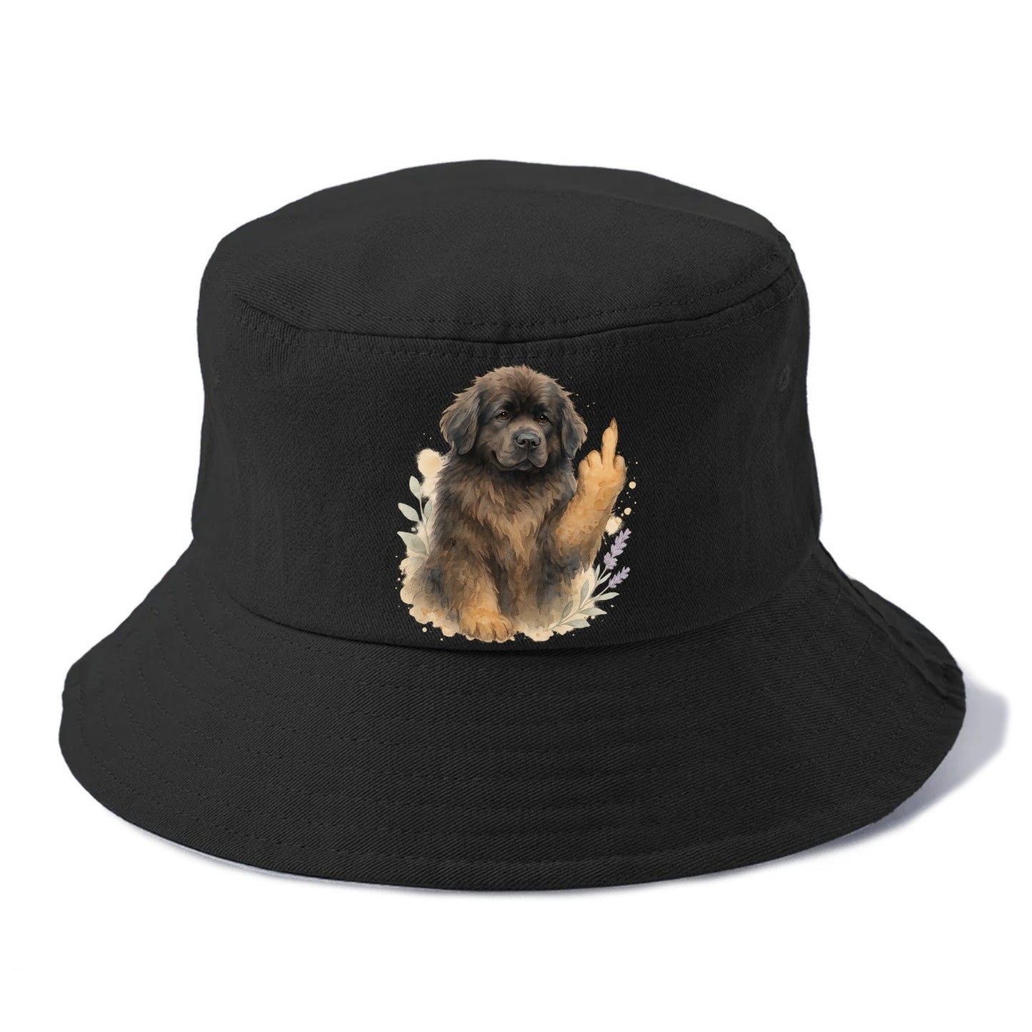 Newfoundland fluffy bear-like with webbed paws, massive gentle paw up - Bucket Hat - Black