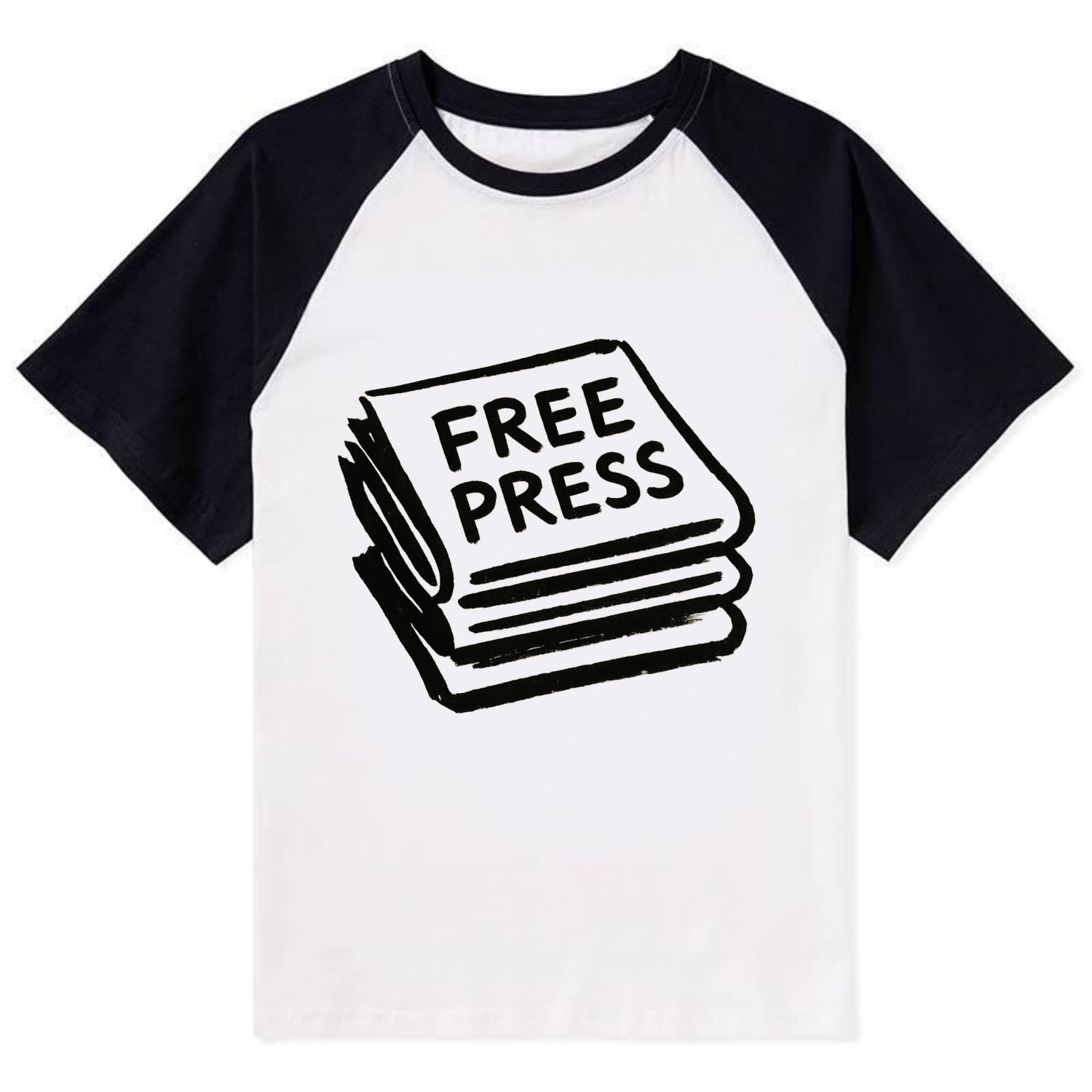 Stack of newspapers - free press bold ink brushstrokes - Contrast Raglan T-shirt - Black