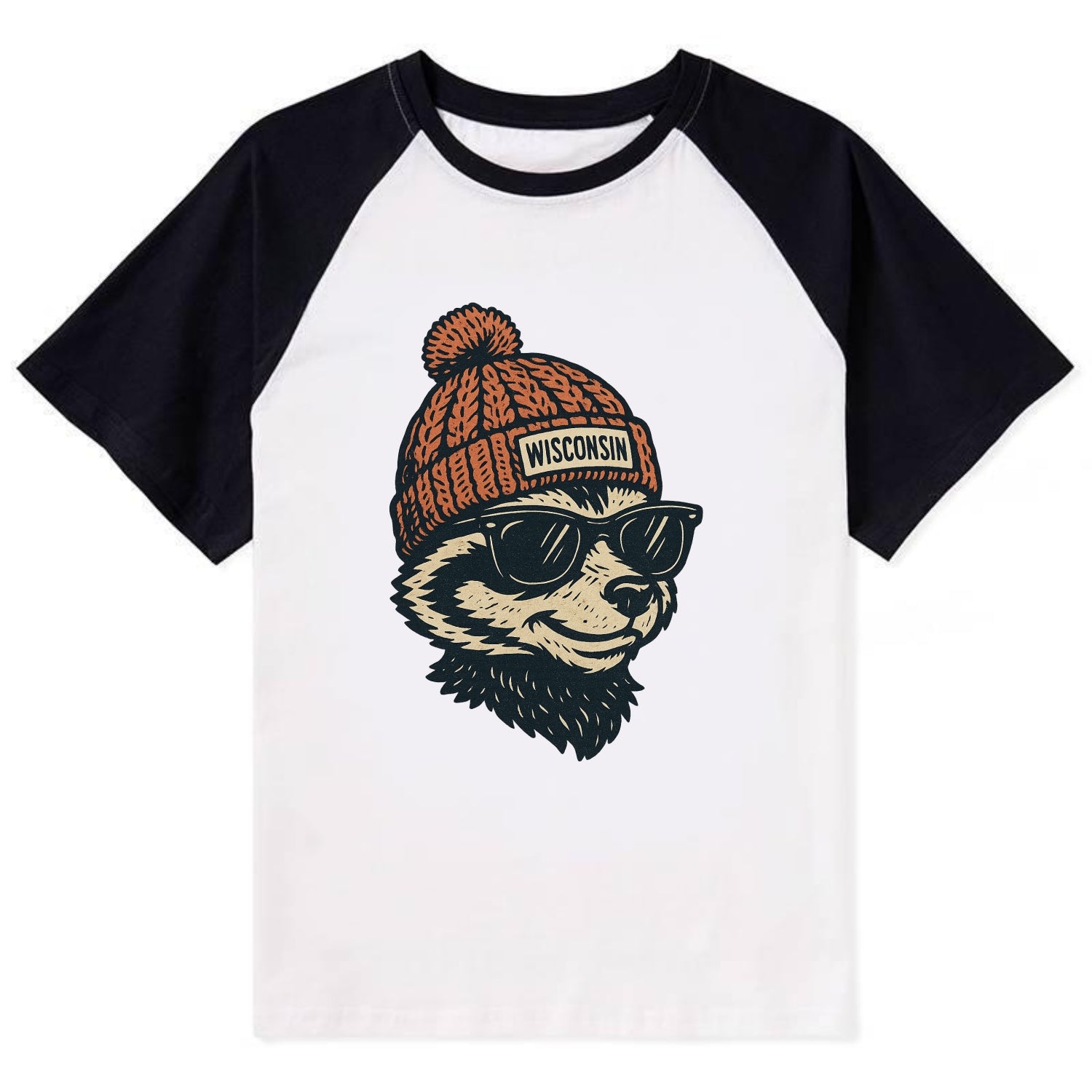 Madison Badge - Contrast Raglan T-shirt - Black