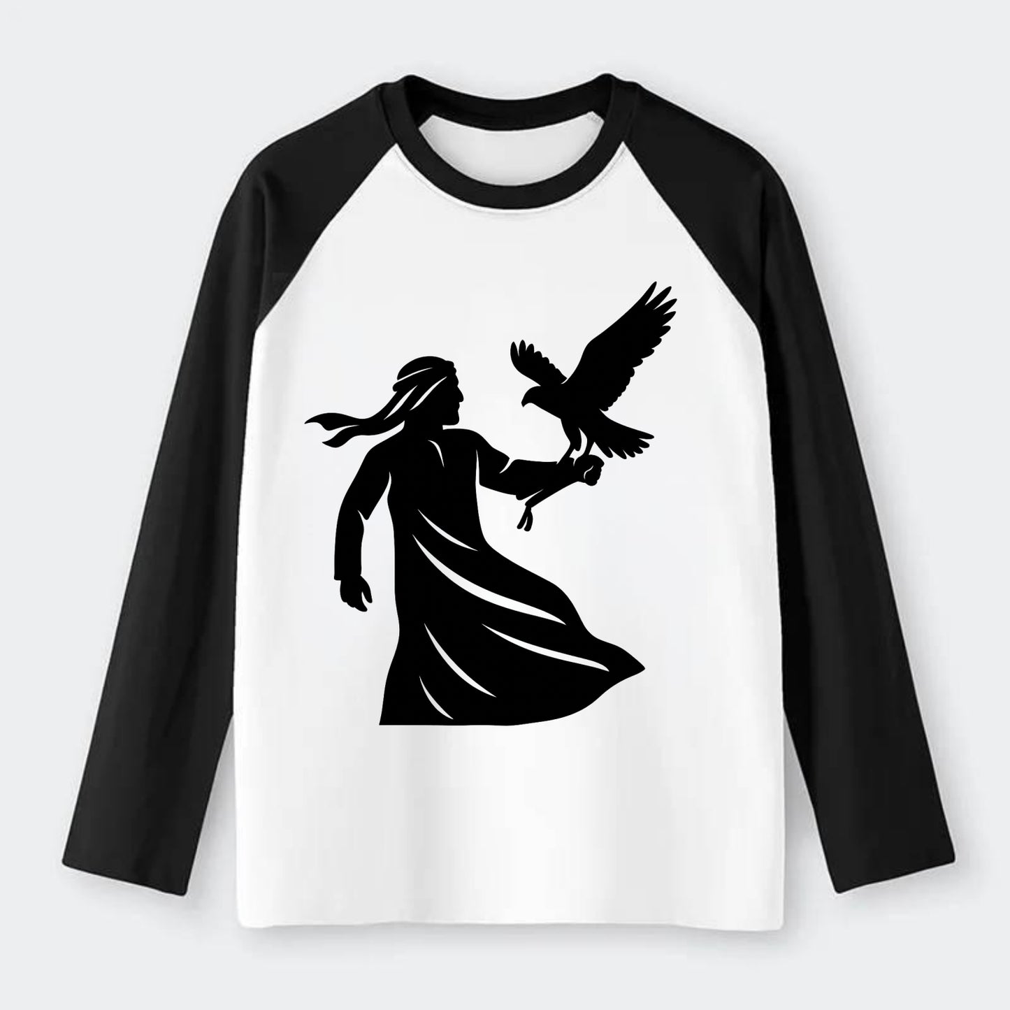 Arabian falconer with bird - Raglan Long Sleeve T-Shirt - Black