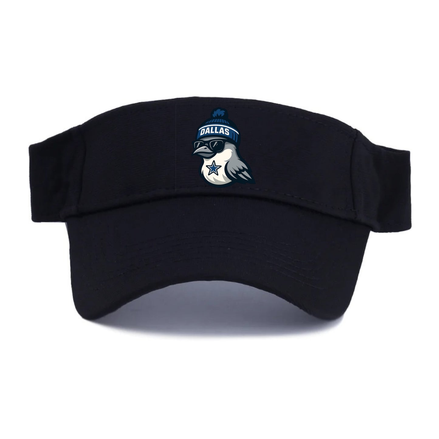 Dallas Mockingbird wearing Cowboys beanie with sheriff star and wayfarer sunglasses - Visor - Black