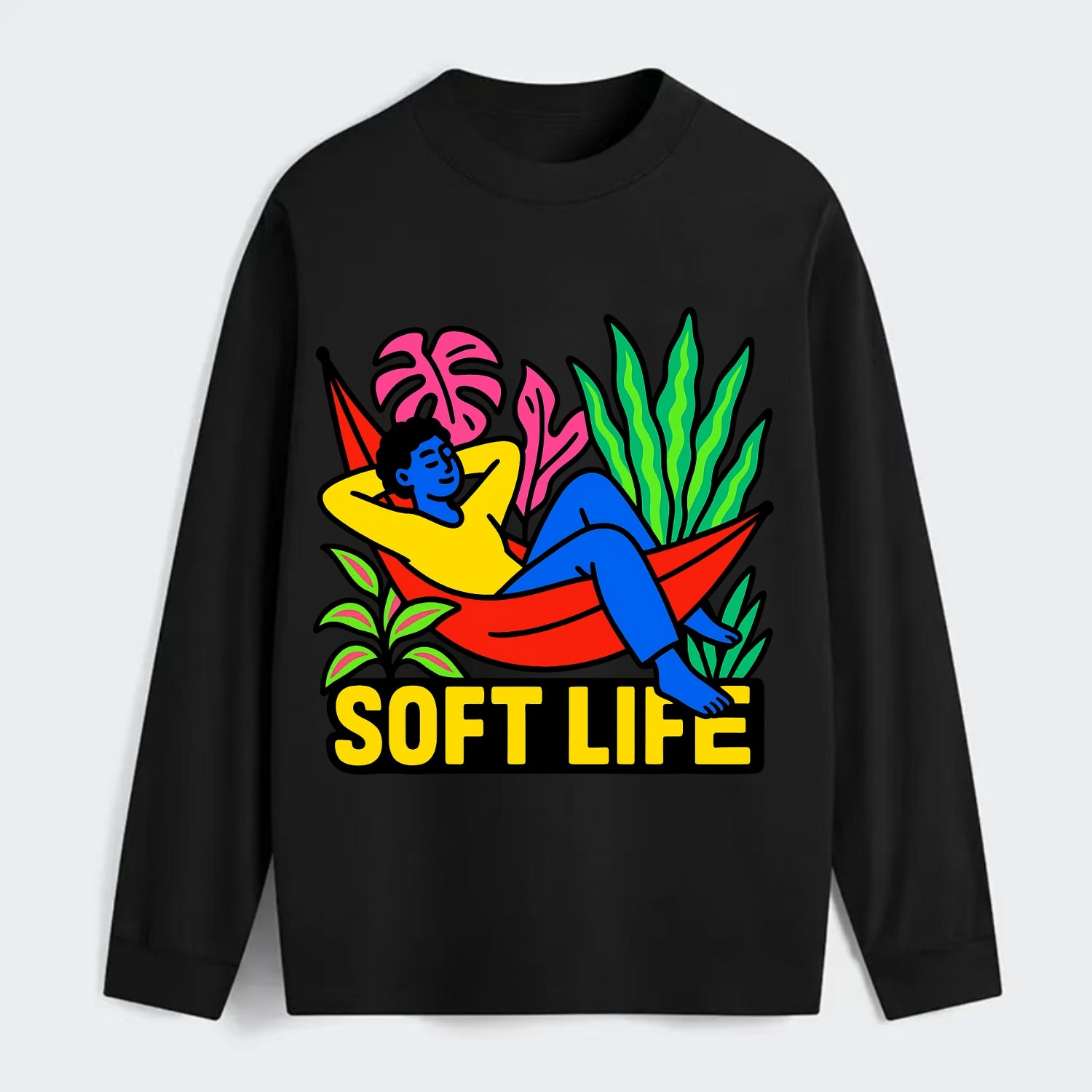 Person relaxing in hammock with plants - "soft life" aesthetic, - Classic Long Sleeve Shirt - Black