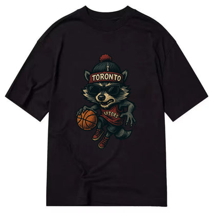 Toronto Raccoon wearing Raptors beanie with CN Tower patch and wayfarer sunglasses - Classic T-shirt - Black