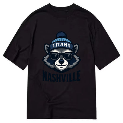Nashville Raccoon wearing Titans navy and light blue beanie with pom pom and - Classic T-shirt - Black