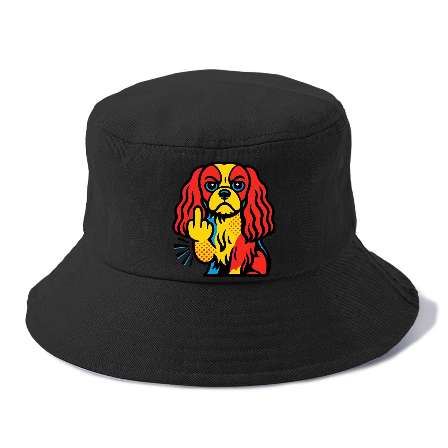 Cavalier King Charles Spaniel with long ears, regal paw giving finger - Bucket Hat - Black