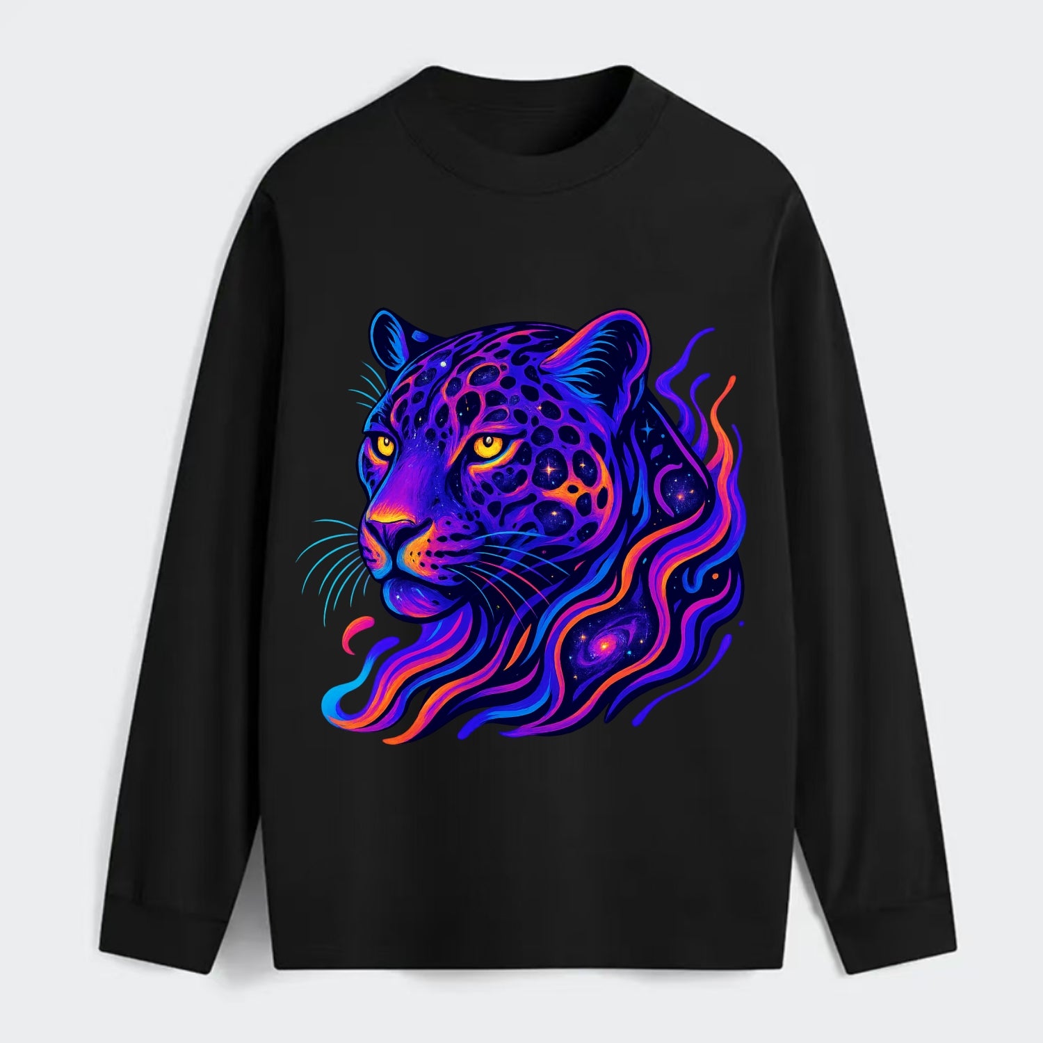 Powerful jaguar with rosettes containing miniature galaxies, cosmic - Classic Long Sleeve Shirt - Black