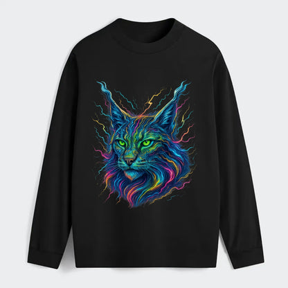 Wild lynx with ear tufts transforming into liquid mercury flows, silver - Classic Long Sleeve Shirt - Black