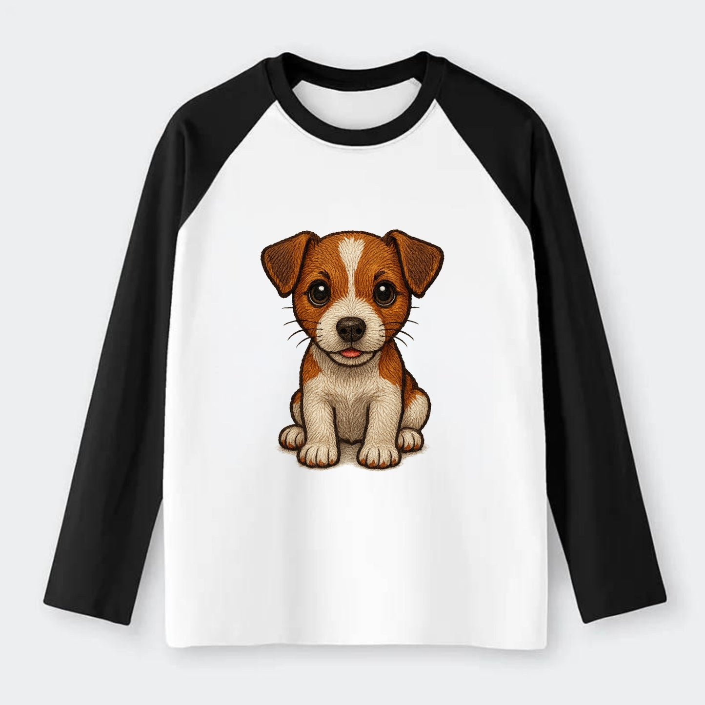 Baby Jack Russell Terrier Puppy - white with markings, alert ears, - Raglan Long Sleeve T-Shirt - Black